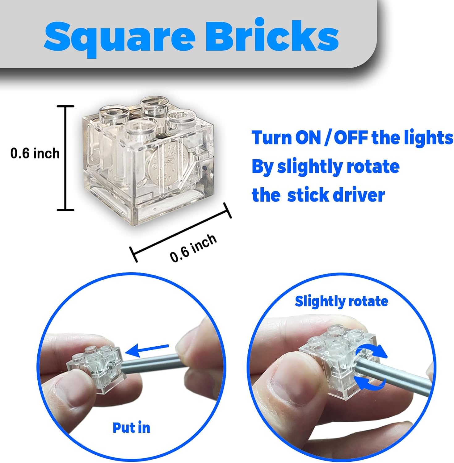 LYBMTWFLED Building Block Lighting Accessory Set — Classic Transparent Blocks, Battery-Powered