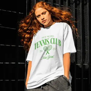 Hot Mom Tennis Tee, Fun Summer Shirt, Gift for Tennis Lovers, Sporty Unisex T-Shirt, Great for , Casual Wear vintage graphic Funny Tired Moms Club