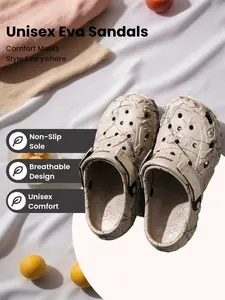 Men's Khaki Camo Clogs with Adjustable Heel Strap, Breathable Non-Slip Slippers, Versatile for Camping, Beach, Bathroom & Home