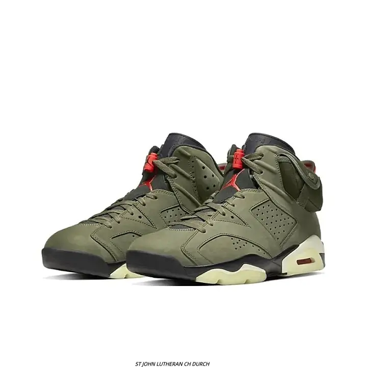 Olive Green Suede High Top Sneakers Red Logo Accent Cream Translucent Sole Air Cushion Retro Basketball Shoes