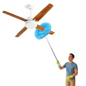 Ceiling fan dust collector with extendable and locking mechanism - detachable brush head, feather dusting attachment, machine washable - suitable for camper vans, homes, ceiling and glass cleaning (2-piece set)