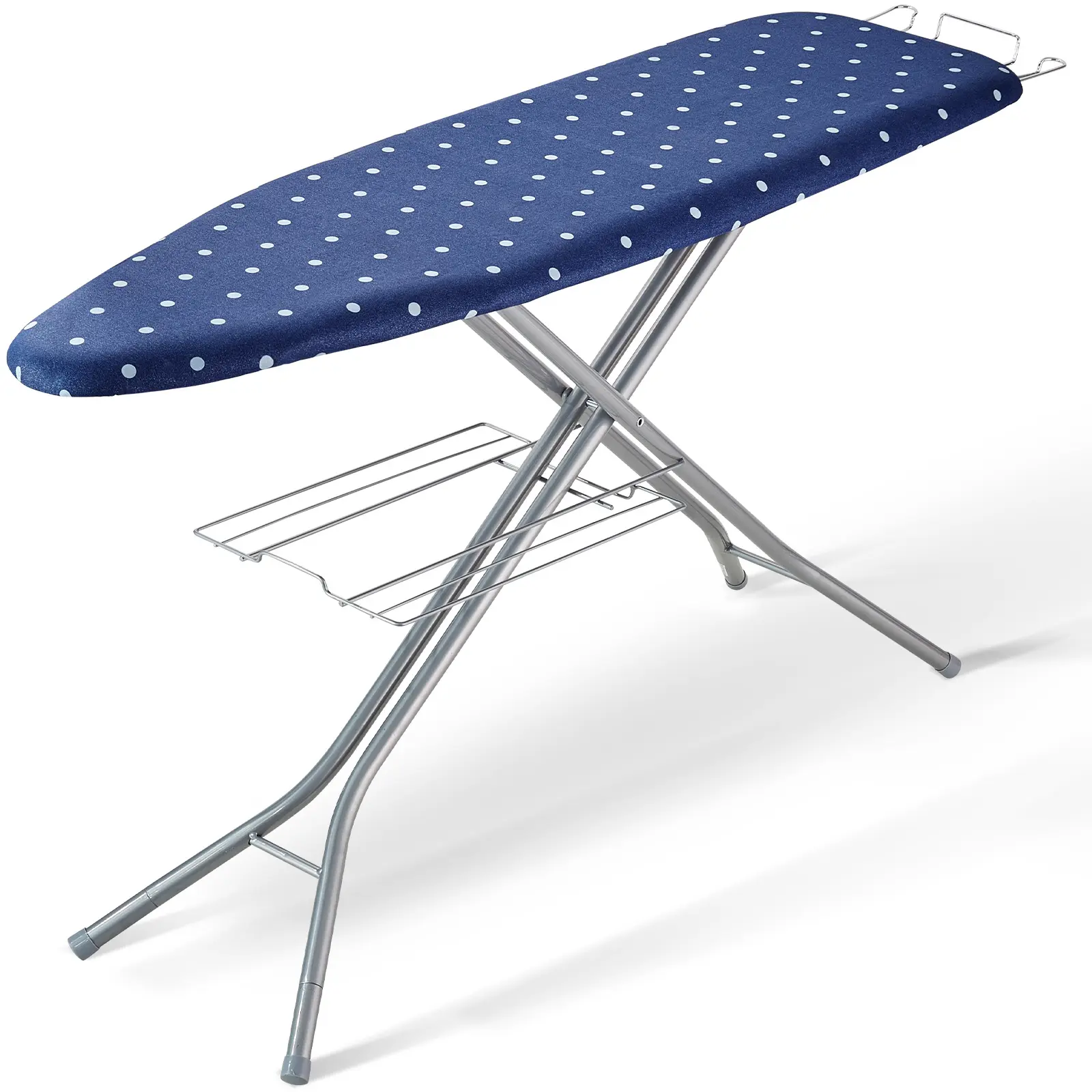 【BackToSchool】VEVOR Ironing Board with Bottom Storage Tray, Thickened 4 Layers Iron Board with Heat Resistant Cover and 100% Cotton Cover, 10 Adjustable Heights Ironing Board for Home Laundry Room Use (Size 55x15)