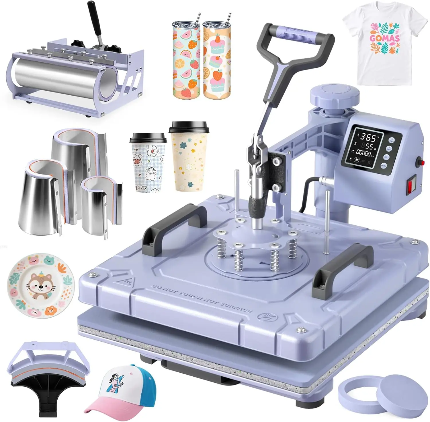 BIERUM 8-in-1 15x15 in 360-Degree Swing Away Digital Heat Press Machine for Lettering, Chemical Fiber T-Shirts, Mugs (DIY Specialty Supply)