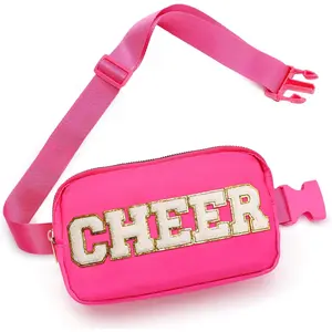Cheer Bag Pink Fanny Pack for Girls Cheer Chenille Letter Bags,Travel Nylon Belt Bag for Cheerleader Girl Women Birthday Christmas  (CHEER Letter, Pink)