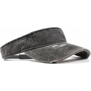 Retro Ripped Sun Visor Hats Adjustable Empty Top Baseball Cap Cotton Ball Caps for Women and Men