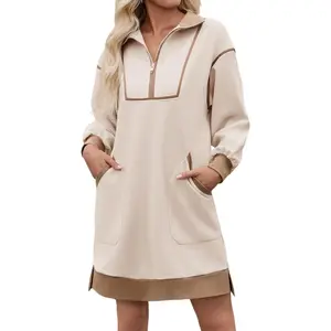 Imily Bela Women's Oversized Sweatshirt Dress Half Zip V Neck Long Sleeve Contrast Fall Casual Mini Dresses