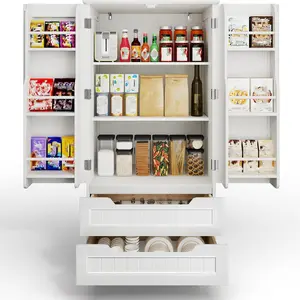Gizoon Kitchen Pantry Storage Cabinet with Drawers Freestanding Bathroom Storage Cabinets with Doors and Shelves, 47" Small Food Pantry Cabinet for Dining Room Craft Room, White