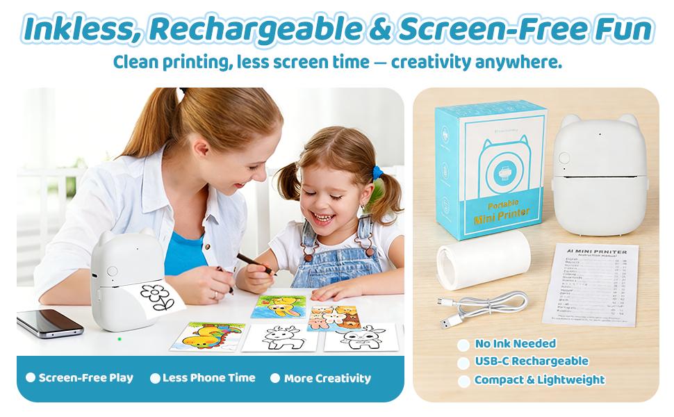 AI Voice Sticker Printer for Kids, Mini Thermal Sticker Maker, Inkless Portable Talk-to-Print Printer for Coloring Pages, Journals, DIY & Gifts