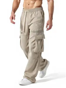 Men's regular-fit cargo pants featuring functional side zip pockets and an adjustable drawstring waistband, perfect for everyday comfort and versatile street-style outfits. SpringStatements Casual Fashion Trousers Casual Loose Baggy