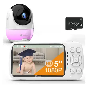 DEASON Baby Monitor with Camera and Audio, Early Education and White Noise 64G TF Card 5" Display 1080P Video 2-Way Talk, Sound & Temp Alarm,1200ft Range No WiFi, Clear Night Vision, VOX Mode