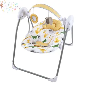 Baby Swing for Infant,Newborn Swing with Music,5 Speed Levels,Timing Setting,Soft Cushion,Foldable Infant Swing with Hanging Elephant Toy & Mirror for Indoor Outdoor Use 0-9 Months