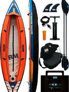 BEYOND MARINA Inflatable Kayak 2 Person, Raised Kayak Seat, Hand Pump with Pressure Guage, Portable Recreational Touring Kayak Foldable Fishing Tandem Kayaks Ranger 11.15 FT