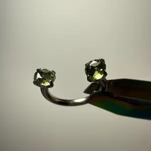 3mm Faceted Moldavite Horseshoe Ring, you choose silver or gold, 316L surgical steel, septum or earring