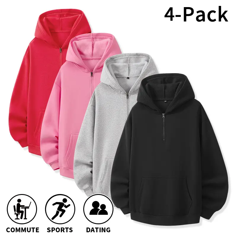 4-Pack / 1-Pack Sport-Style Men’s Half-Zip Hoodie, Solid Color Loose Breathable Long-Sleeve Hooded Sweatshirt Suitable for Fitness, Running, Outdoor Activities, and Everyday Wear