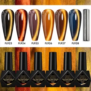 FourLily Trends 2026 Cat Eye Nail Art Gel Set with Magnetic Stick - Jelly Magnetic Nail Polish with Golden & Brown Holographic Shimmer, Long-Lasting Home & Salon Use, Nail Gel Polish, Elegant Nail Design, Ideal Gift for Women and Girls