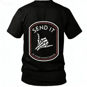 Send It Tactical T-Shirt, Skeleton Shaka Hand Patch Graphic Tee, No Victory Without Sacrifice Quote Shirt, Military Mindset Motivation Streetwear, Gift for Veterans, Gym Guys & Tactical Fans
