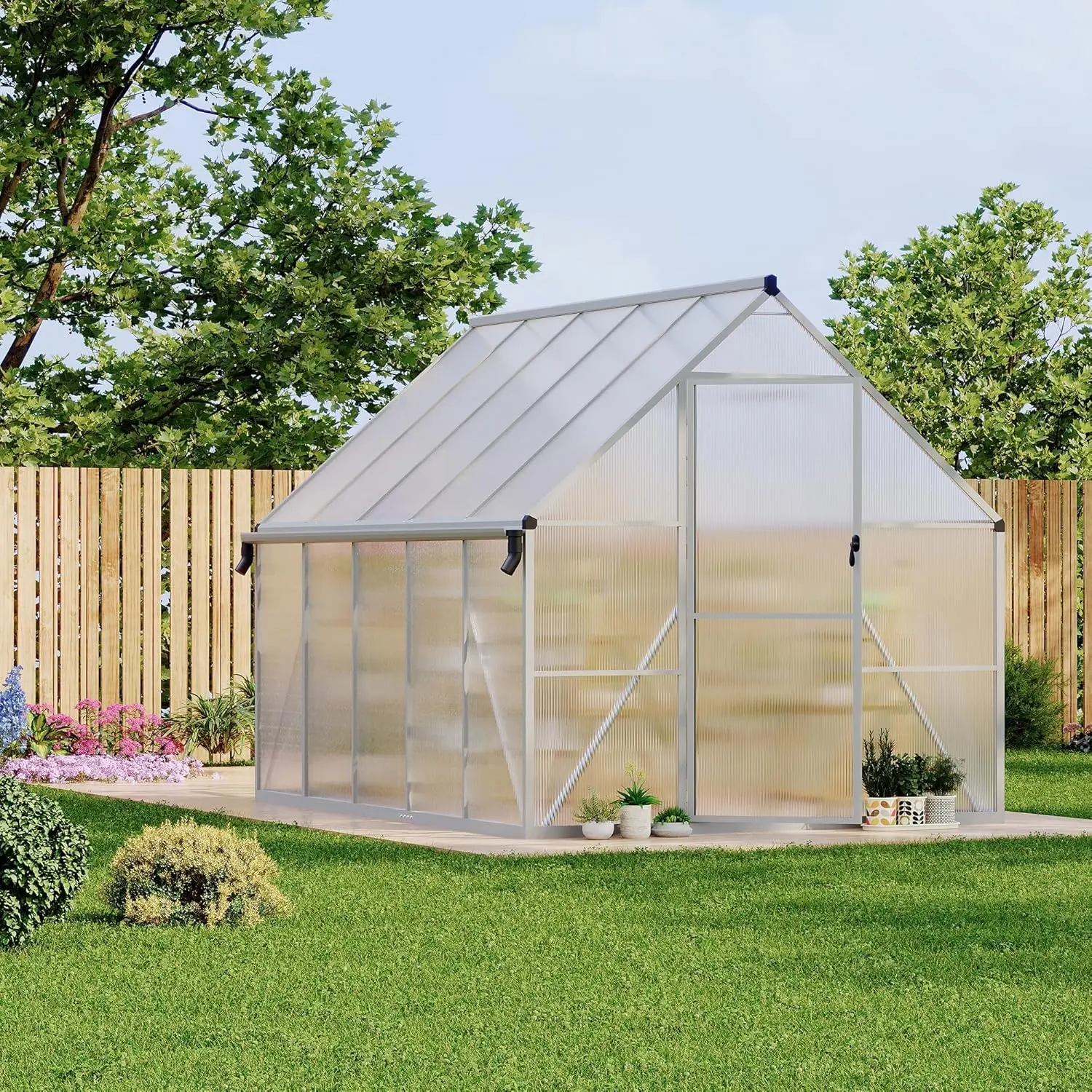 8 x 10 ft Greenhouse, Greenhouses for Outside, Polycarbonate Greenhouse with Aluminum Frame, Lockable Door and Ajustable Roof Vent for Backyard, Green Houses for Outside Garden Backyard, Patio