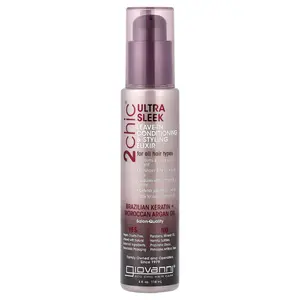 Giovanni 2chic®, Ultra Sleek Leave-In Conditioning & Styling Elixir, For All Hair Types, Brazilian Keratin + Moroccan Argan Oil, 4 fl oz (118 ml)