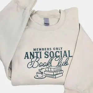 Anti Social Book Club Embroidered Crewneck, Book Club Shirt, Book Lover Crewneck, Bookish Crewneck, Book Club T-Shirt, Anti Social Book Club Sweatshirt