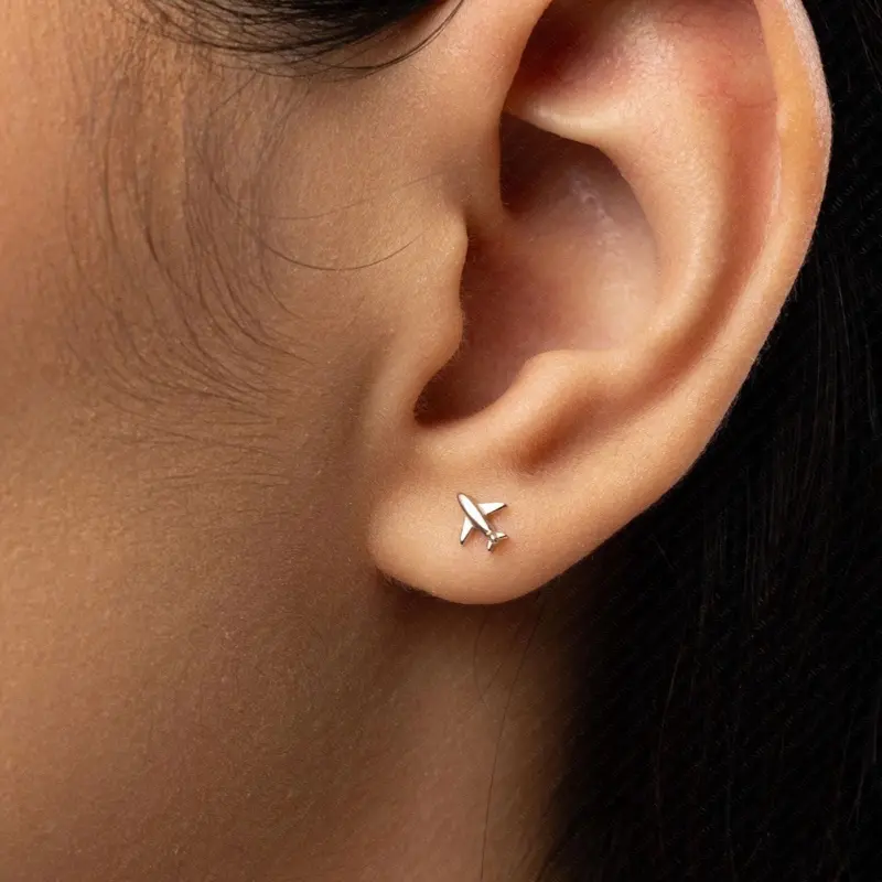 Tiny Airplane Stud Earrings - Simple Design with Metallic Finish, Lightweight and Versatile Accessory for Everyday Wear