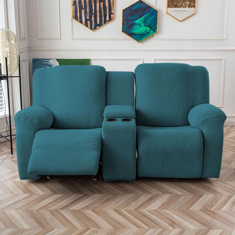 Recliner Loveseat Cover with Center Console, 2 Seater Leaf Jacquard Recliner Sofa Slipcover with Pockets ,Washable Furniture Protector #TikTokShopBlackFriday