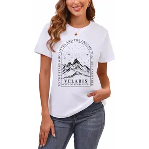 Women's Short-Sleeve Casual Streetwear Shirt - Velaris City of Starlight, Night Court, Court of Dreams, To the Stars Who Listen and the Dreams That Are Answered, Fits Daily Wear