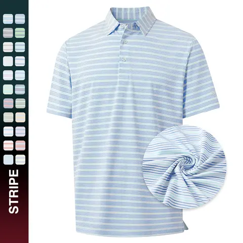 MAELREG Mens Golf Shirts Dry Fit Moisture Wicking Performance Sports Short Sleeve Striped Collared Polo Shirts for Men Fashion Menswear Casual Top