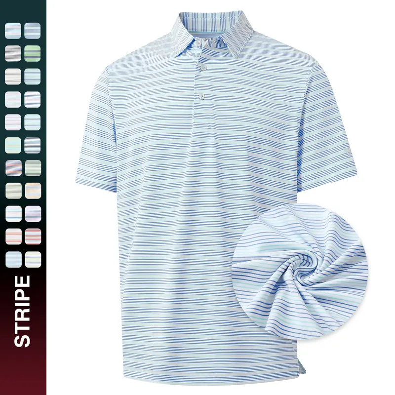 MAELREG Mens Golf Shirts Dry Fit Moisture Wicking Performance Sports Short Sleeve Striped Collared Polo Shirts for Men Fashion Menswear Casual Top