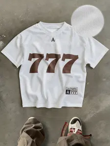 Men's Vintage "777" Graphic Mesh T-Shirt — V-Neck, Short-Sleeve, Breathable Top. Ideal for Streetwear and Athletic Settings; Perfect for Daily Wear and Game Days.