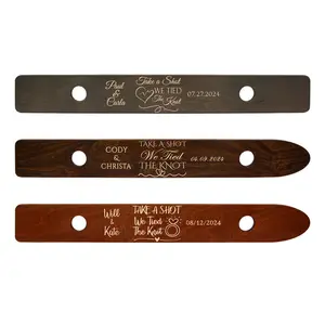 Custom Laser Engraved 2-Person Wooden Shot Ski with Glasses, Wedding Decor Sign, "Take A Shot, We Tied The Knot" Inscription, Home Decor Plaque