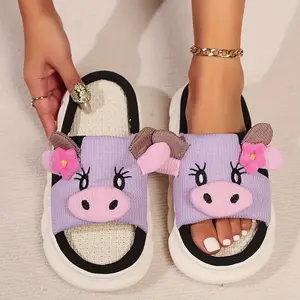 Cute cow fluffy slippers,all-season cotton slippers, suitable for indoor wear, warm cartoon animal style, suitable for women and men's home shoes Footwear Girl men slider clothing slippers women boots japanese Flipflop Tsinelas Dance Purple