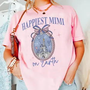 Comfort Colors Happiest Mimi On Earth Shirt, Castle Coquette Bow, New Mimi Gift, WDW Trip Family Vacation, Mother's Day Shirt