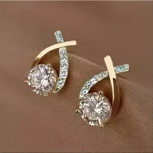 Pair of Elegant Golden-Tone Cross-Design Stud Earrings with Sparkling Cubic Synthetic Zirconia  Chic & Cute, Perfect for Daily Wear, Travel, and Celebrations