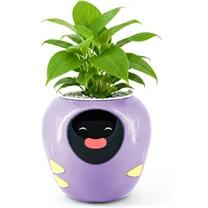 Plantbot Upgraded Large Smart Flower Pot Pet Planter Robot with Artificial Intelligence, Time Temperature Display, and Numerous Expressive Animations Based, for Indoor Decoration, Gifts (Purple) Masdio