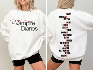 The Vampire Diaries Characters List Sweatshirt, Vampire Diaries Sweatshirt, TVD Sweatshirt, TVD Merch, TVD Fans, Damon Stefan Elena, Unisex Crewneck Sweatshirt
