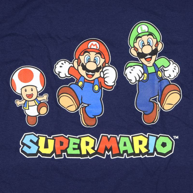 Super Mario Men's Toad Mario And Luigi Running Graphic Print T-Shirt (Medium, Navy)