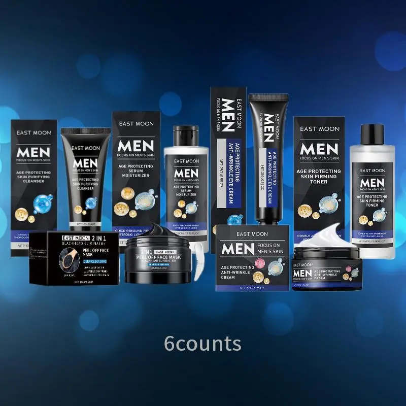 Men's Facial Skincare Set - 6counts, Moisturizing Lotion & Cream, Hydrating & Oil Control, Charcoal Cleansing Mask, Gift for Men, Holiday Gift