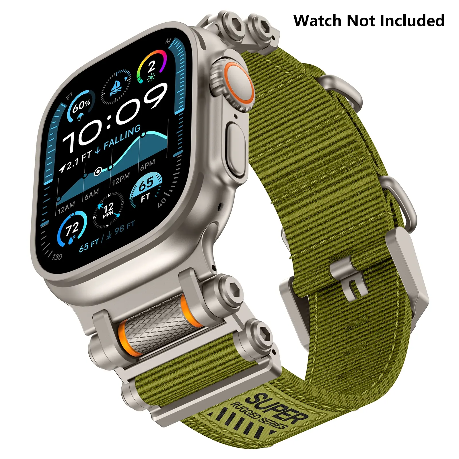 Rugged Nylon Sport Band Smartwatch Strap for Apple Watch Ultra 2/Ultra – Military-Grade Durable & Sweatproof with Stainless Steel Connector – Fits Series 10-3/SE (42mm/44mm/45mm/46mm/49mm)-Green Smart Watch Straps (Watch Not Included)