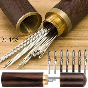 30pcs Self-Threading Needle Set - Multi-purpose Household Hand Sewing Needle with Wooden Needle Case, Big Eye Design for Blind Stitching, Invisible Repairs & Comfortable Hand Sewing