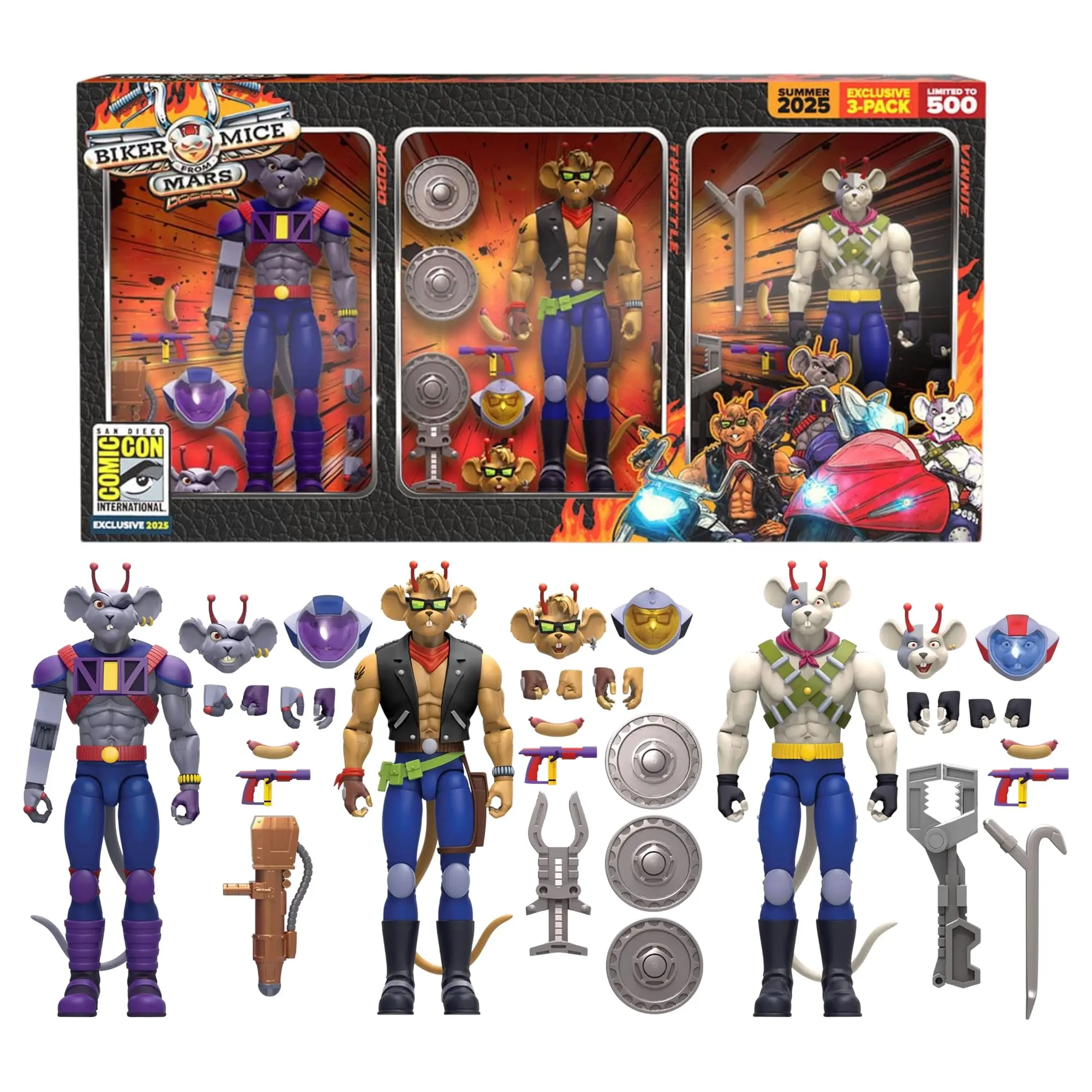 Biker Mice From Mars Action Figure Three-Pack | Throttle, Modo, & Vinnie