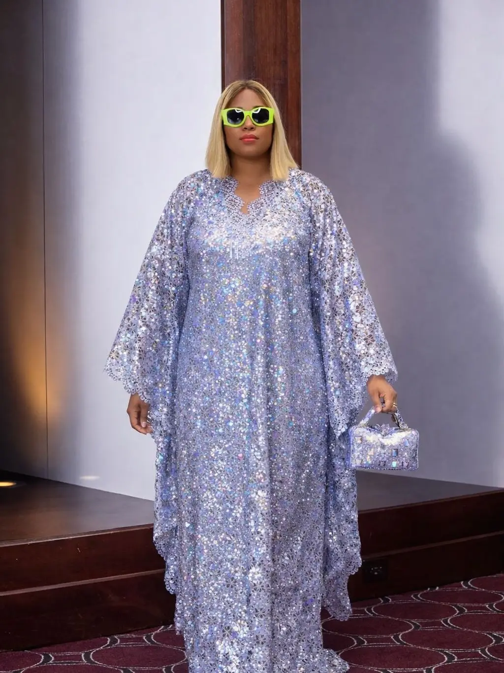 Luminous Iridescent Sequin Floor-Length Statement Caftan Gown