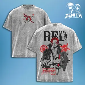 Retro Limited Shanks Red One Piece Vintage Unisex Oversized Anime Graphic Tee Y2K Double Printed Acid Washed Cotton T-Shirt Streetwear, Outfits Men Top Manga Game Movie Gift Lover Merch