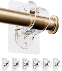Antimbee 8 PCS Transparent Curtain Rod Bracket, No Drilling Adhesive Curtain Rod Holders for Max 1.3in Rods, 18lbs Load Capacity Hangers for Bathroom, Living Room, Kitchen, TPZJ811 summerwins
