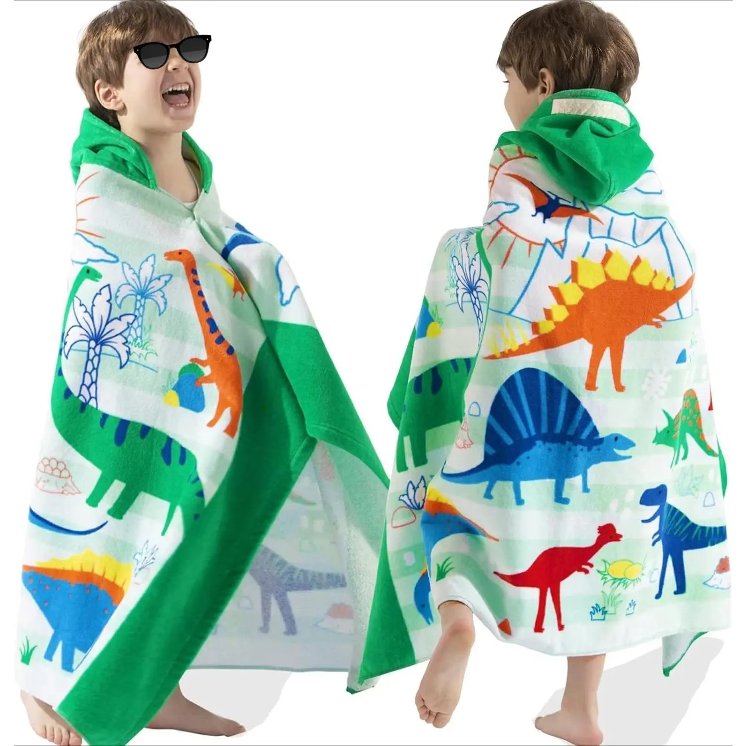 SQ-NG017 Toddler Towels Age 3-10, 30''X50'',100% Cotton | Thick | Absorbent, Beach | Pool | Bath | Bathroom | Swim Towel | Wearable Wrap for Boys, Dinosaur | Dino