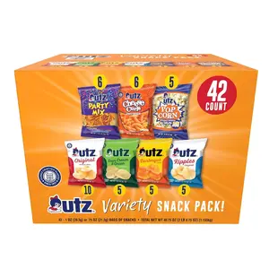 Snack Variety Pack Individual Snacks, Includes Potato Chips, Cheese Curls, Popcorn, and Party Mix, Crunchy Travel Snacks for Lunches, Vending Machines, and Enjoying on the Go (Pack of 42)