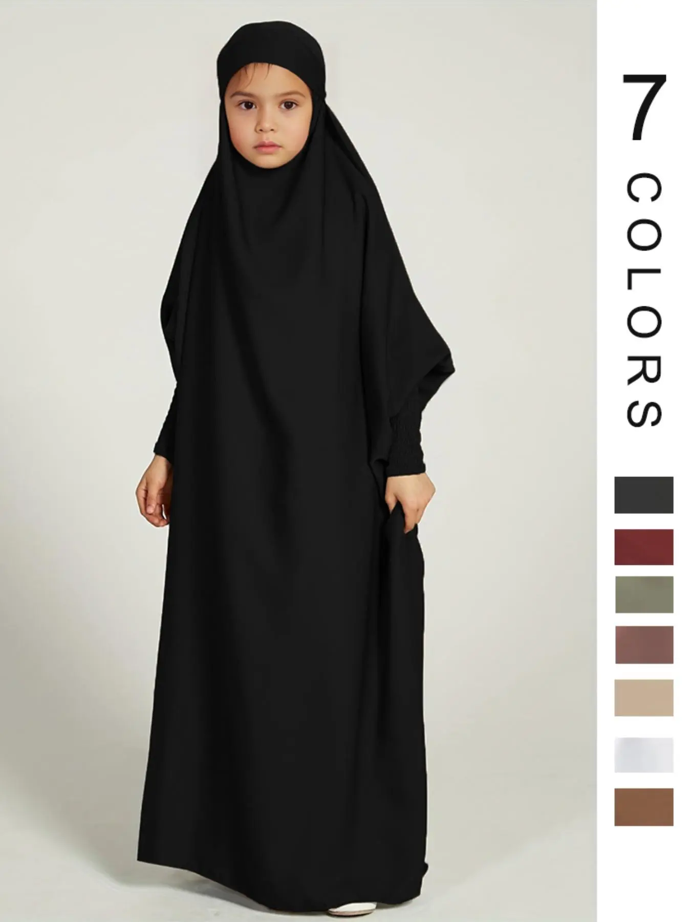 Girls Solid Batwing Sleeve Tie Back Muslim Abaya Modesty Dress, Modest Casual Long Sleeve Elastic Cuff Loose Dress for Kids, Girls Clothing for Summer Clothes