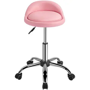 Rolling Salon Stool PU Leather Height Adjustable Officer Chair Swivel Drafting Work Spa Stool, Pink
