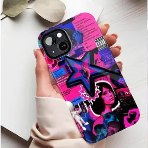 TV Girl Eye-Catching Z Generation Neon Pink Blue Gradient Collage Art Phone Case for Teens & Young Adults - Durable Shockproof Slim Fit Case, Compatible with iPhone 11/12/13/14/15/16 (Pro Max/Plus) Protection Cover