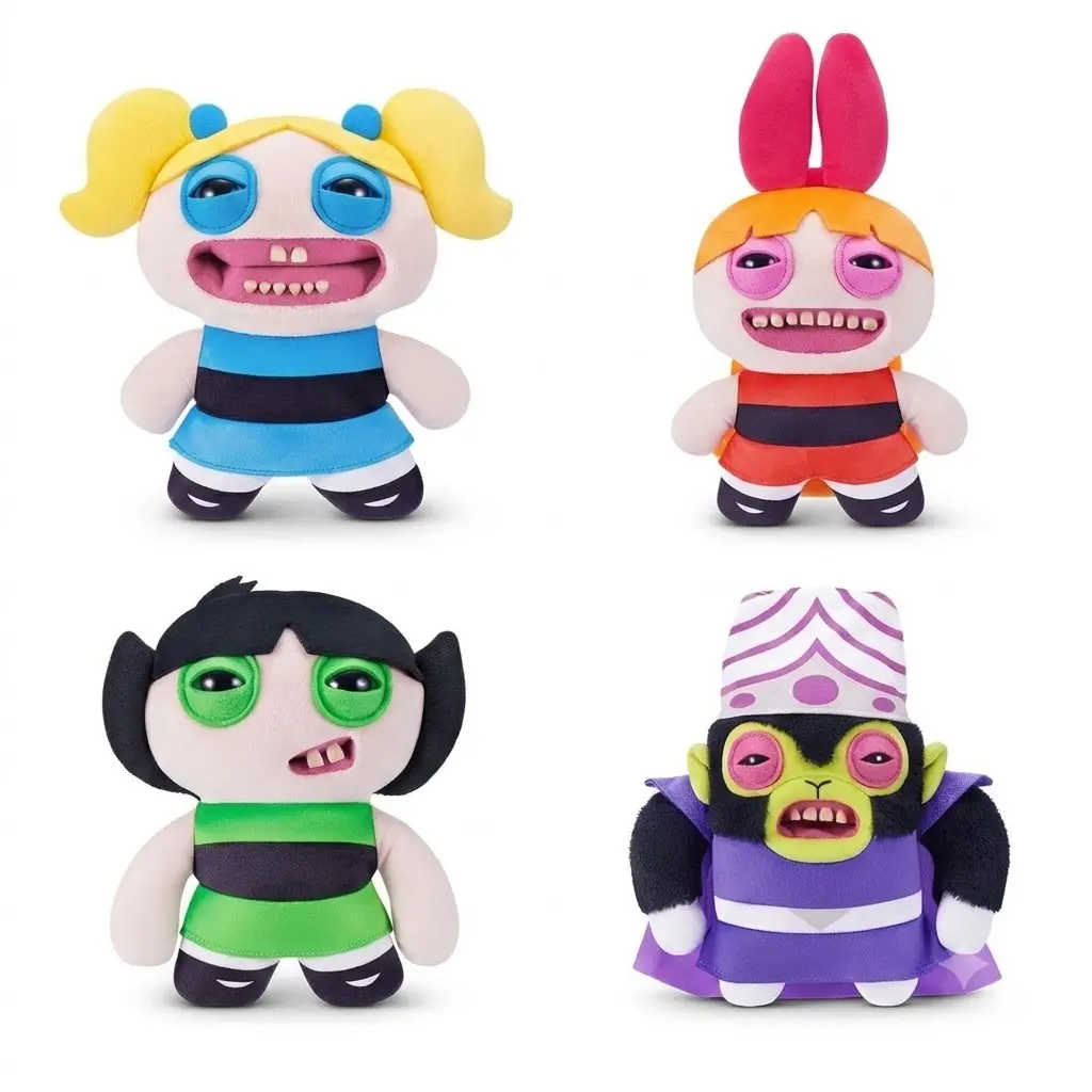Fuggler x The PPGirls Plush Toys - Official Crossover Funny Creepy Cute Stuffed Animals with Teeth, Y2K Nostalgia Collectible Monster Gag Gift for Teens & Adults (Blossom / Bubbles / Buttercup / Mojo Jojo)