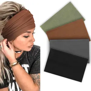 4-piece women's wide headscarves, non-slip soft elastic hairbands, fitness yoga running daily headbands for girls accessories
